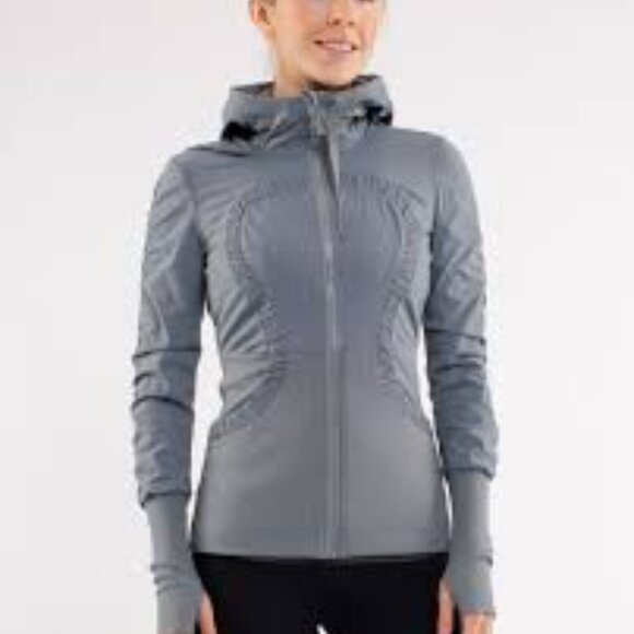 Lululemon athletica Gray Raincoat with Hood and Weather-Resistant Design